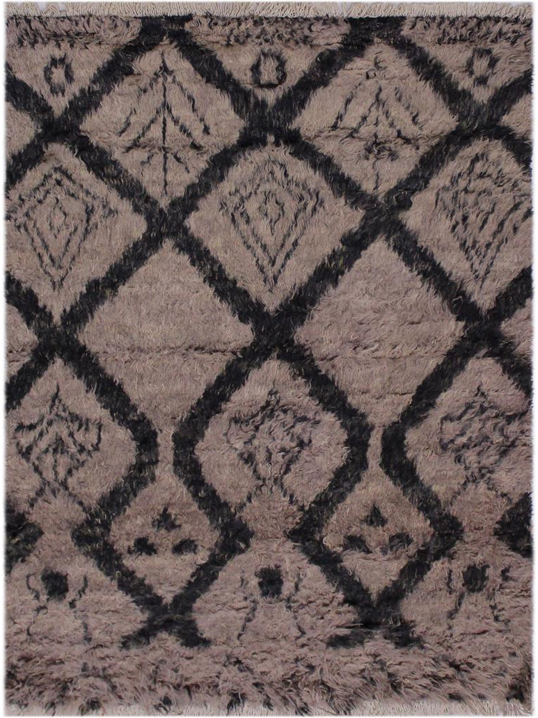 handmade Modern Moroccan Lt. Brown Black Hand Knotted RECTANGLE 100% WOOL area rug 4x6