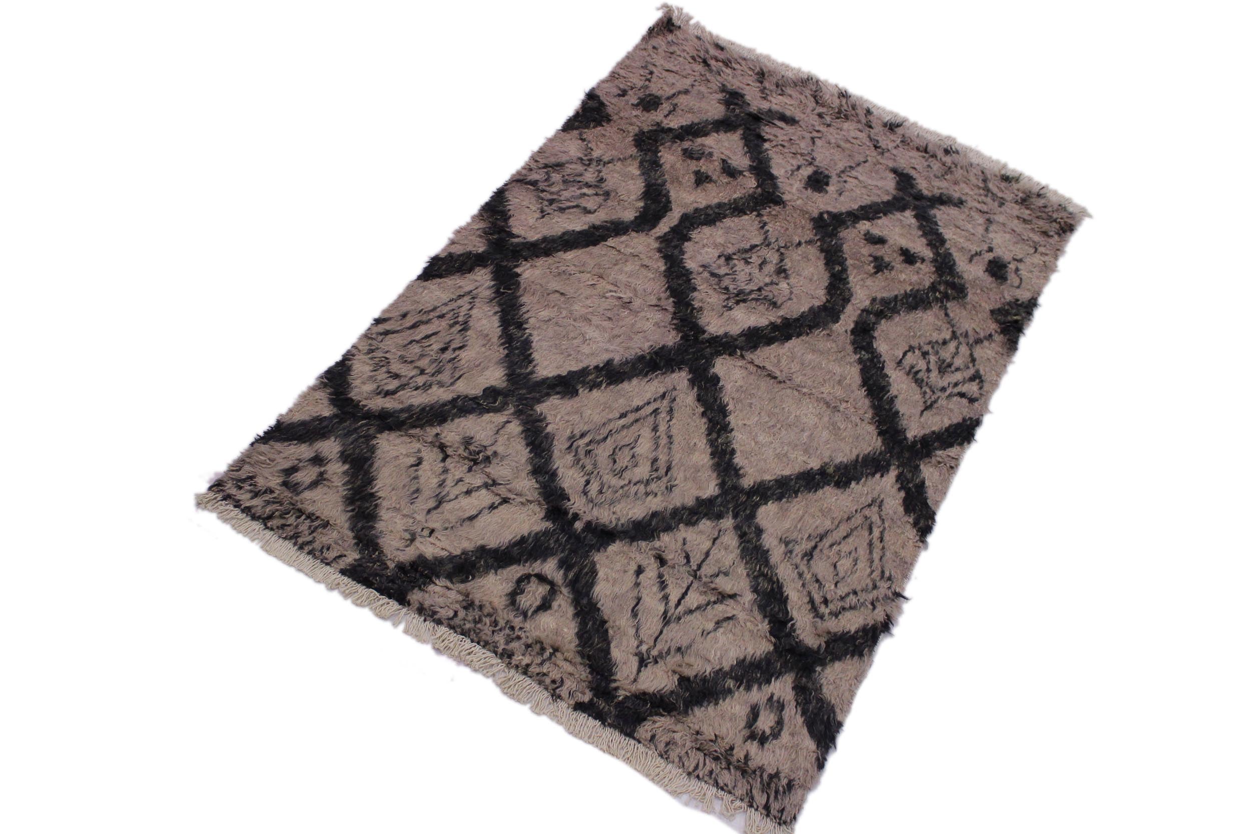 handmade Geometric Moroccan Lt. Brown Black Hand Knotted RECTANGLE 100% WOOL area rug 4' x 6'