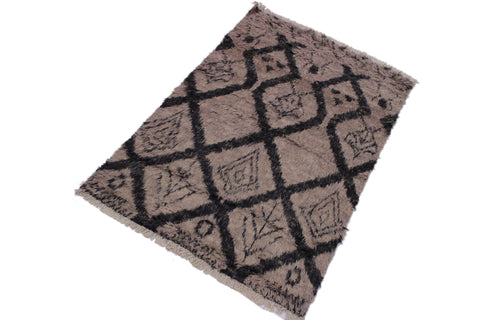handmade Geometric Moroccan Lt. Brown Black Hand Knotted RECTANGLE 100% WOOL area rug 4' x 6'