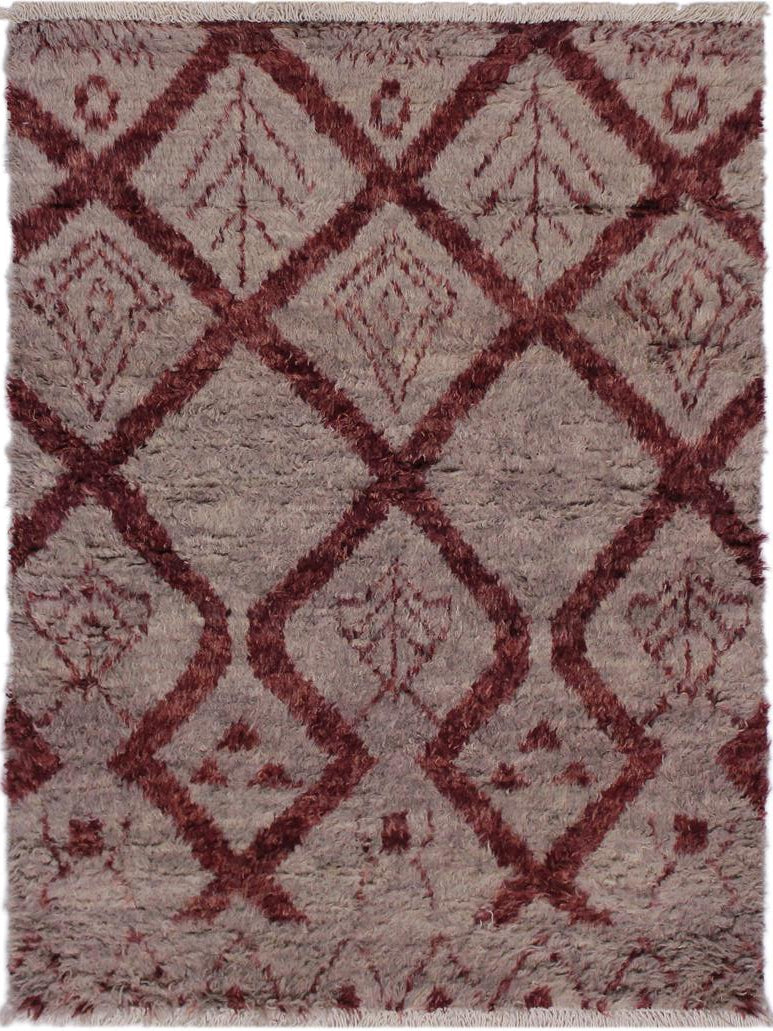 handmade Modern Moroccan Lt. Gray Rust Hand Knotted RECTANGLE 100% WOOL area rug 4x6