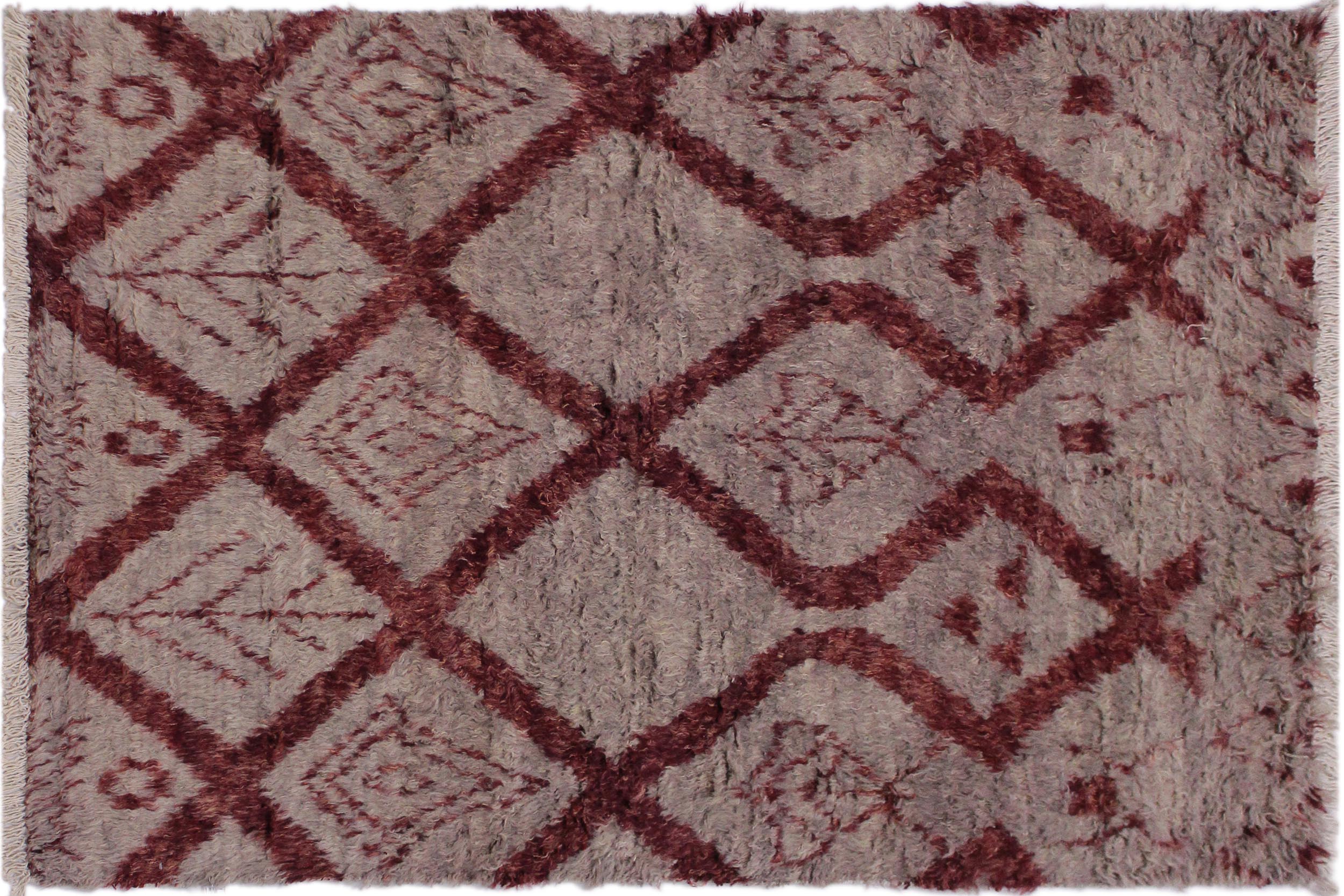 handmade Geometric Moroccan Lt. Gray Rust Hand Knotted RECTANGLE 100% WOOL area rug 4' x 6'