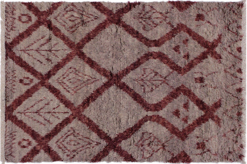 handmade Geometric Moroccan Lt. Gray Rust Hand Knotted RECTANGLE 100% WOOL area rug 4' x 6'