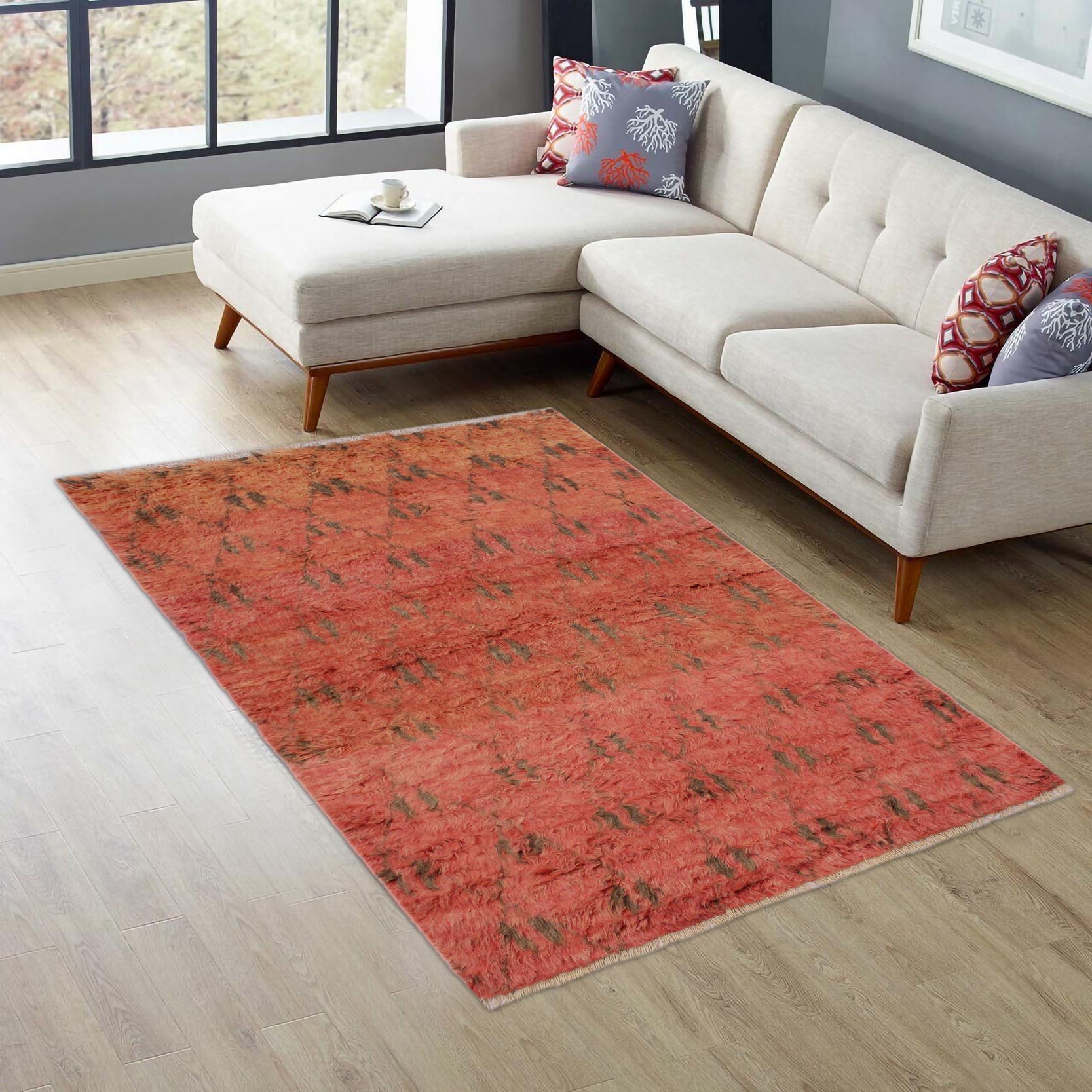 handmade Geometric Moroccan Rust Brown Hand Knotted RECTANGLE 100% WOOL area rug 5' x 8'