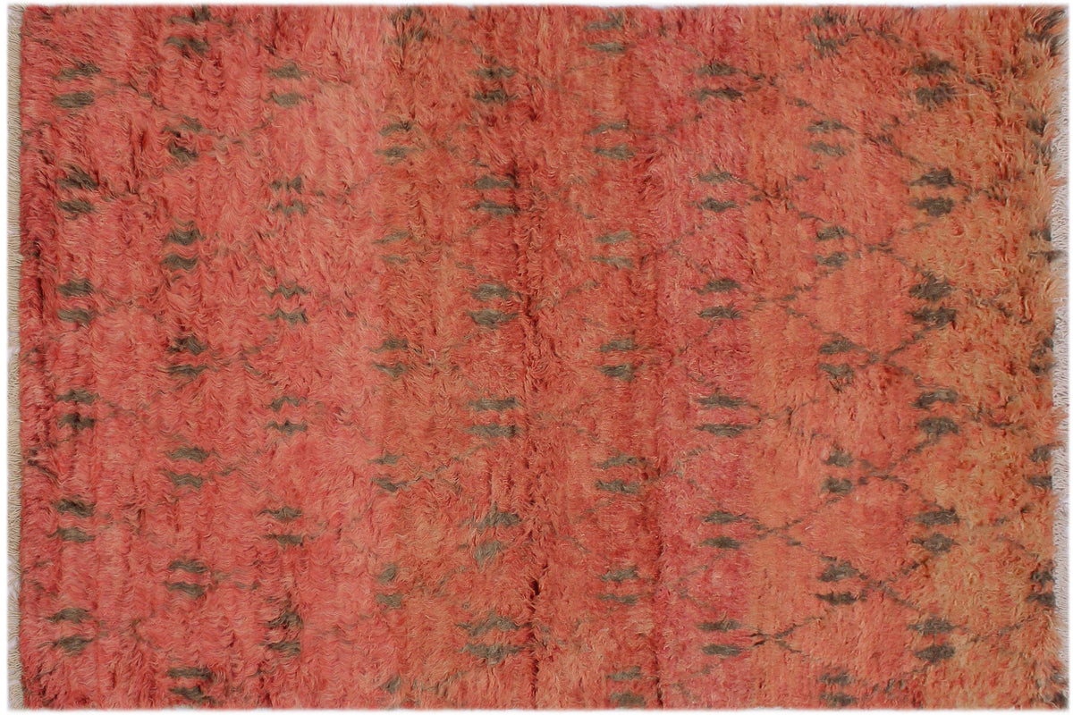 handmade Geometric Moroccan Rust Brown Hand Knotted RECTANGLE 100% WOOL area rug 5' x 8'