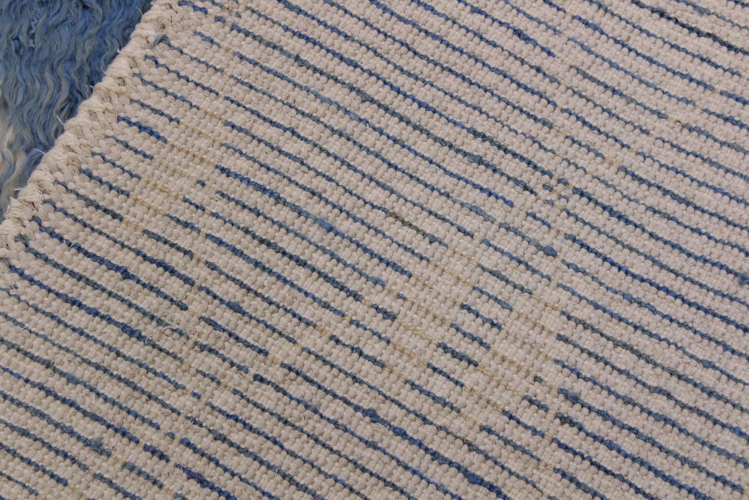 handmade Geometric Moroccan Lt. Blue Ivory Hand Knotted RECTANGLE 100% WOOL area rug 4' x 6'