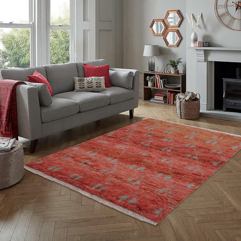 handmade Geometric Moroccan Rust Grey Hand Knotted RECTANGLE 100% WOOL area rug 4' x 6'