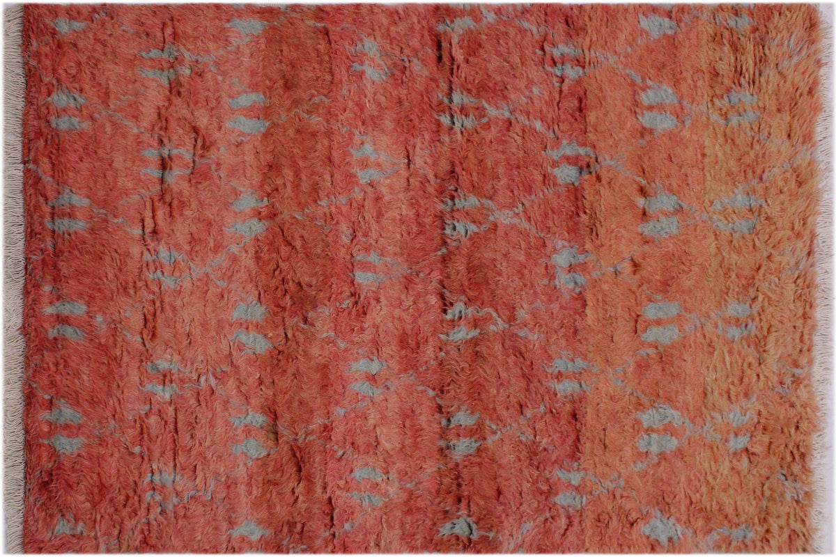 handmade Geometric Moroccan Rust Grey Hand Knotted RECTANGLE 100% WOOL area rug 4' x 6'