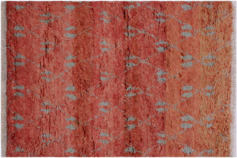 handmade Geometric Moroccan Rust Grey Hand Knotted RECTANGLE 100% WOOL area rug 4' x 6'