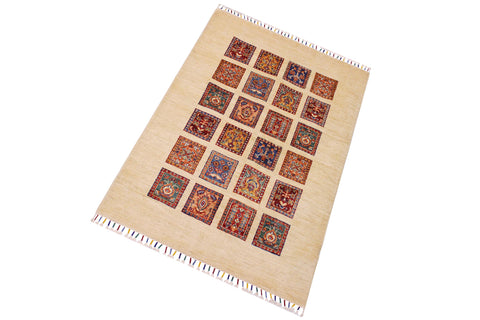 handmade Geometric Kurjean Beige Red Hand Knotted RECTANGLE 100% WOOL area rug 3x5
