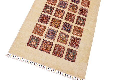 handmade Geometric Kurjean Beige Red Hand Knotted RECTANGLE 100% WOOL area rug 3x5