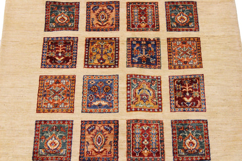 handmade Geometric Kurjean Beige Red Hand Knotted RECTANGLE 100% WOOL area rug 3x5