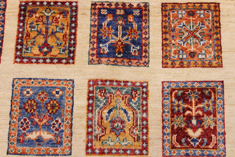 handmade Geometric Kurjean Beige Red Hand Knotted RECTANGLE 100% WOOL area rug 3x5