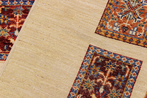 handmade Geometric Kurjean Beige Red Hand Knotted RECTANGLE 100% WOOL area rug 3x5