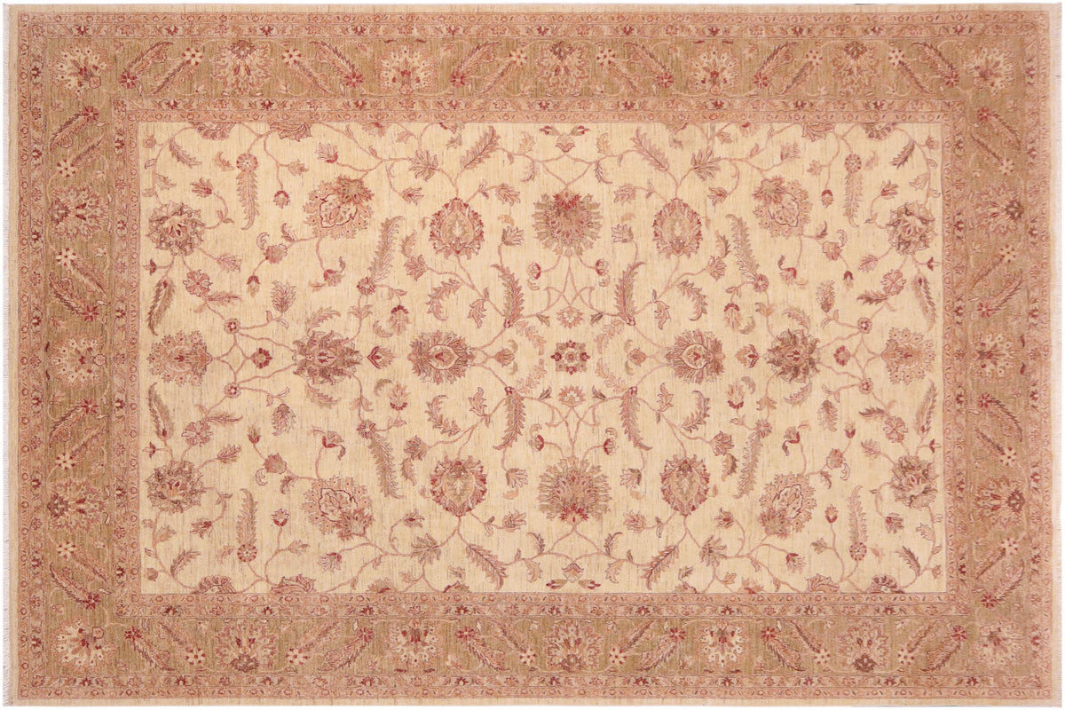 handmade Transitional Kafkaz Ivory Green Hand Knotted RECTANGLE 100% WOOL area rug 10' x 14'