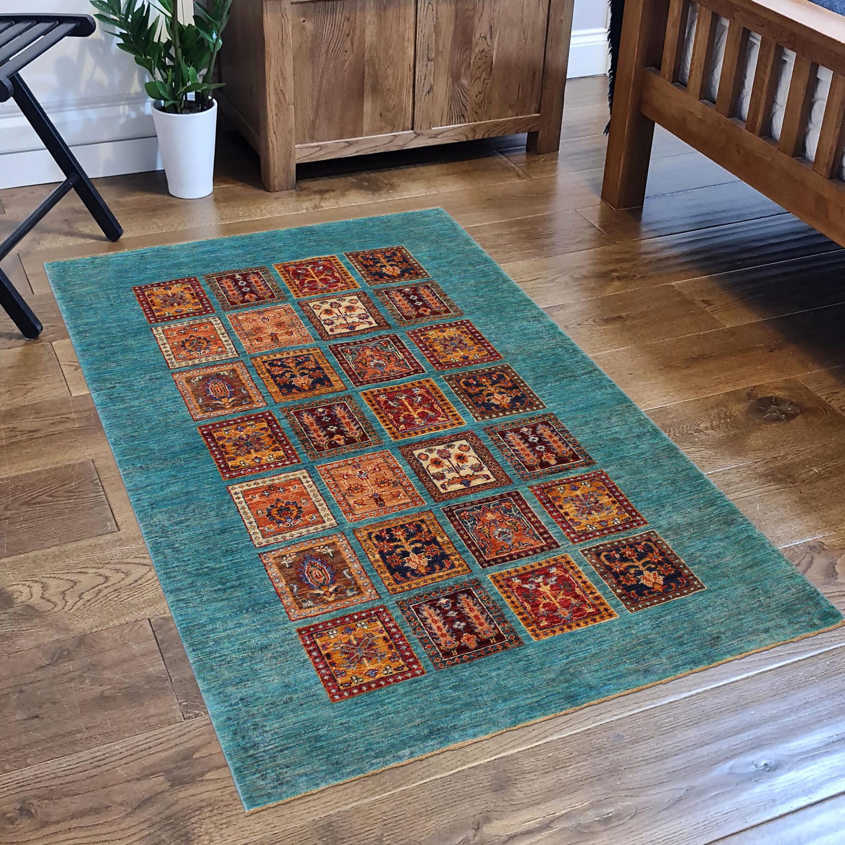 handmade Geometric Kurjean Green Rust Hand Knotted RECTANGLE 100% WOOL area rug 4x6