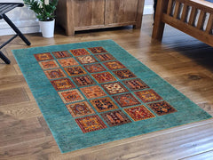 handmade Geometric Khorgeen Green Rust Hand Knotted RECTANGLE 100% WOOL area rug 4x6