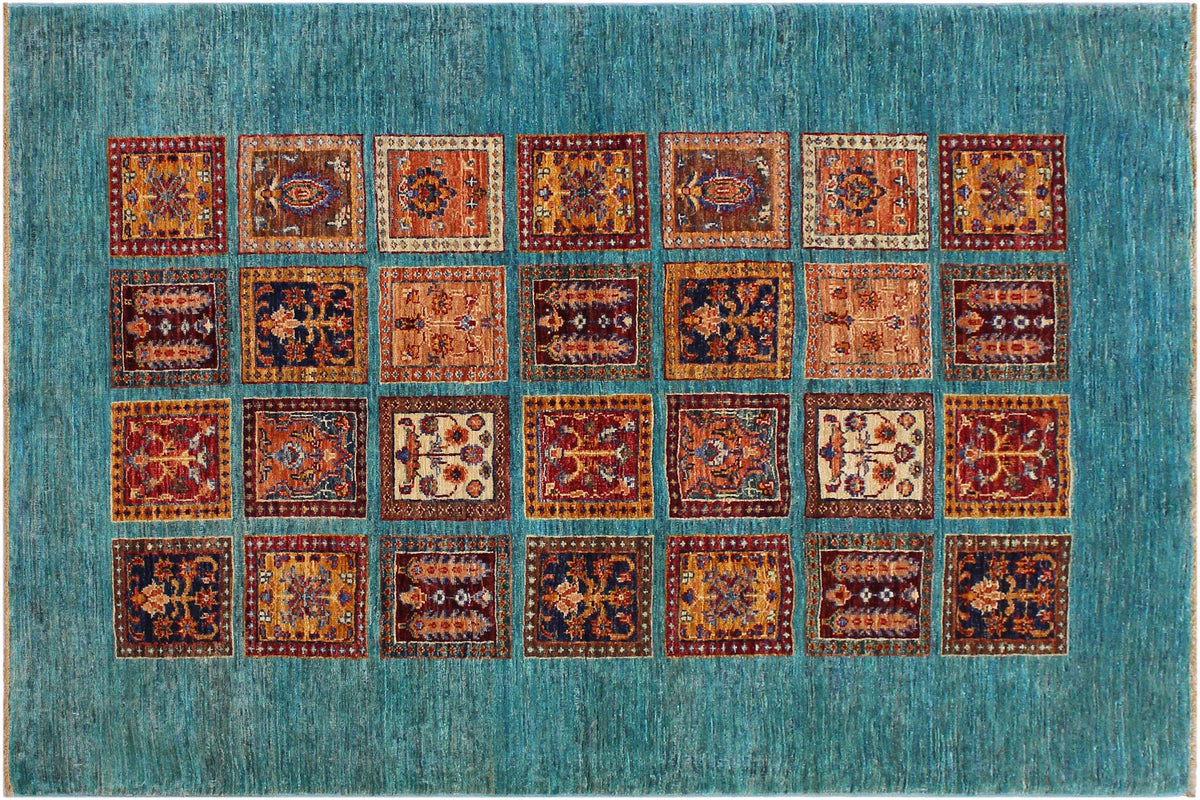 handmade Geometric Kurjean Green Rust Hand Knotted RECTANGLE 100% WOOL area rug 4x6