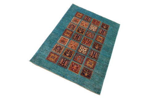 handmade Geometric Kurjean Green Rust Hand Knotted RECTANGLE 100% WOOL area rug 4x6