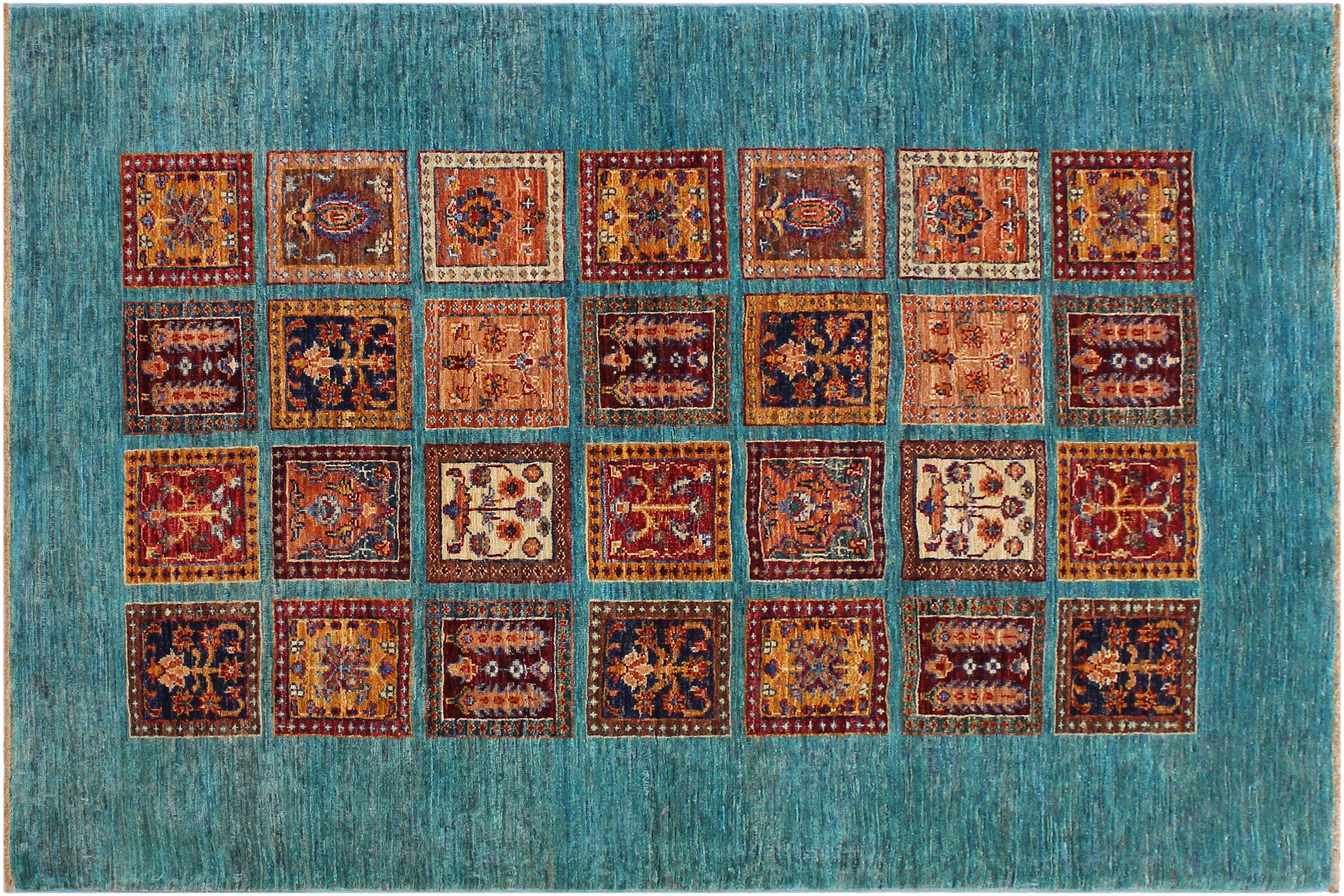 handmade Geometric Kurjean Green Rust Hand Knotted RECTANGLE 100% WOOL area rug 4x6