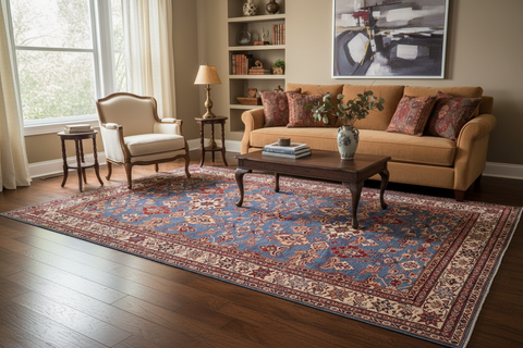 handmade Geometric Super Kazak Lt. Blue Ivory Hand Knotted RECTANGLE 100% WOOL area rug 6' x 9'