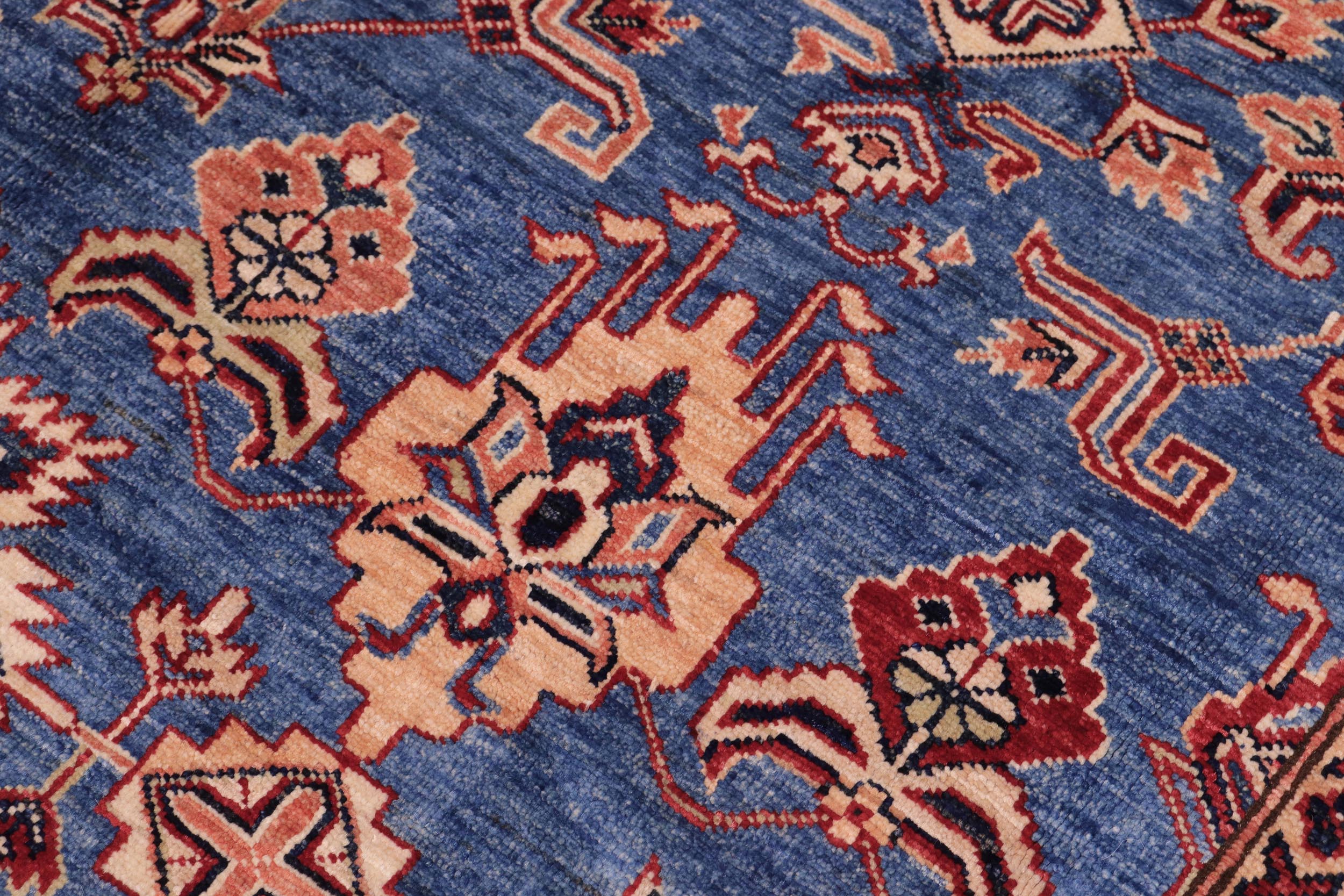 handmade Geometric Super Kazak Lt. Blue Ivory Hand Knotted RECTANGLE 100% WOOL area rug 6' x 9'