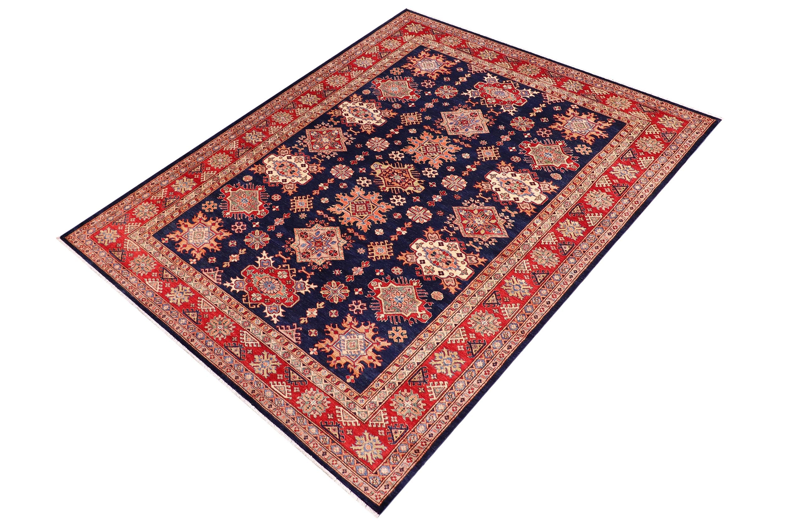handmade Geometric Super Kazak Blue Red Hand Knotted RECTANGLE 100% WOOL area rug 8' x 10'