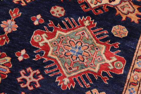 handmade Geometric Super Kazak Blue Red Hand Knotted RECTANGLE 100% WOOL area rug 8' x 10'