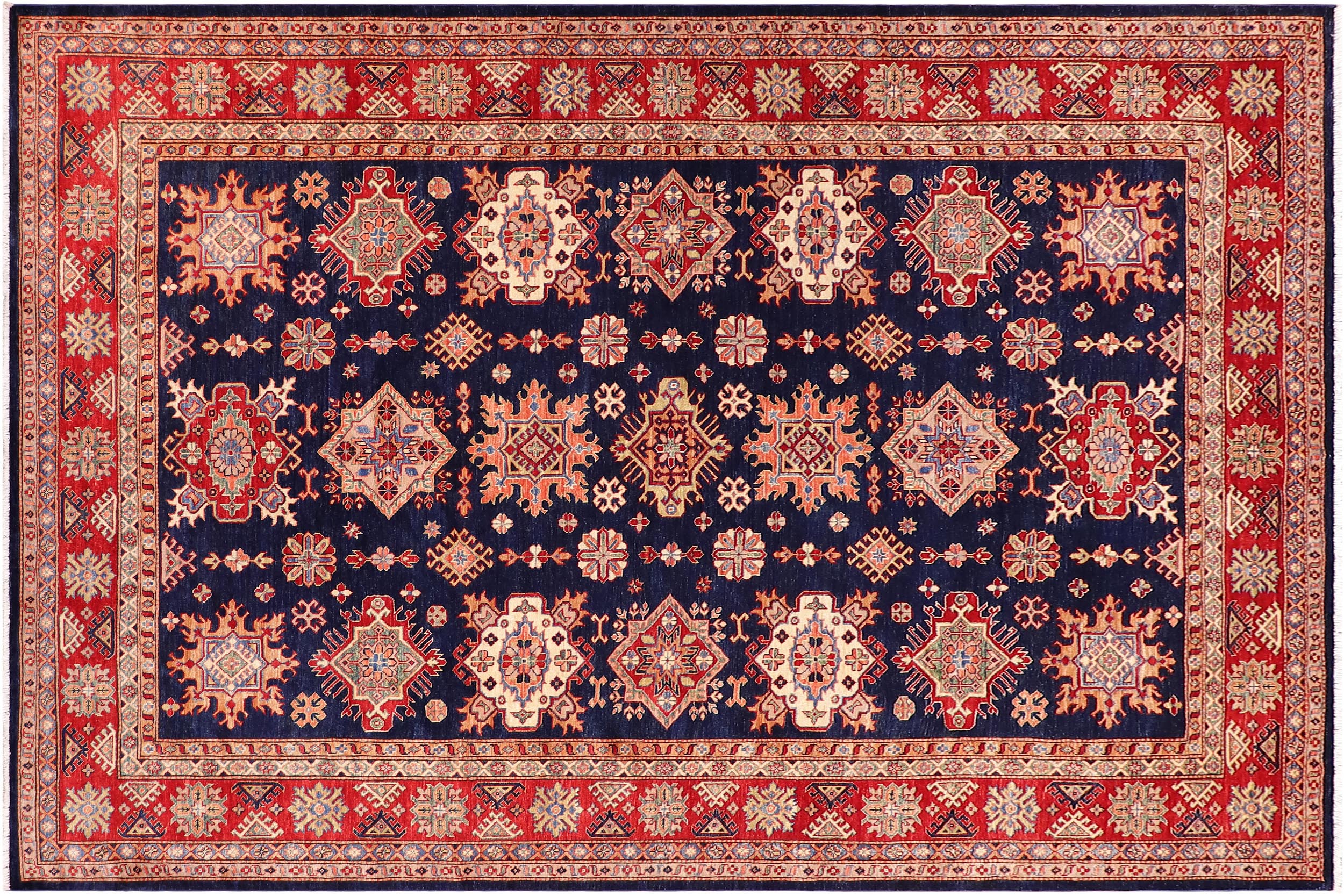 handmade Geometric Super Kazak Blue Red Hand Knotted RECTANGLE 100% WOOL area rug 8' x 10'