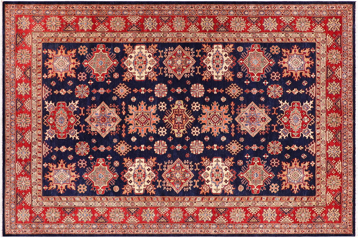 handmade Geometric Super Kazak Blue Red Hand Knotted RECTANGLE 100% WOOL area rug 8' x 10'