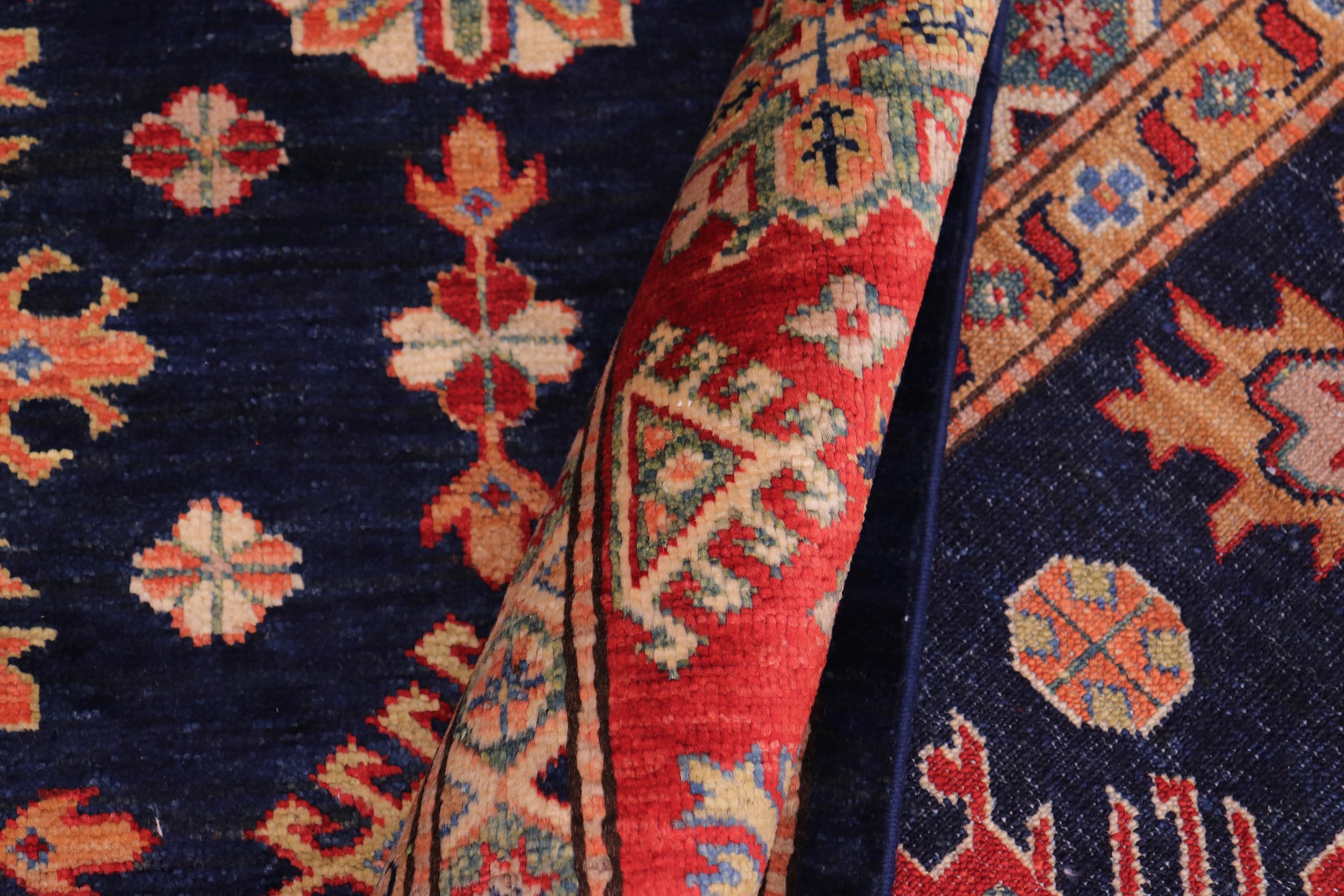 handmade Geometric Super Kazak Blue Red Hand Knotted RECTANGLE 100% WOOL area rug 8' x 10'