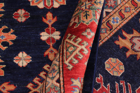 handmade Geometric Super Kazak Blue Red Hand Knotted RECTANGLE 100% WOOL area rug 8' x 10'