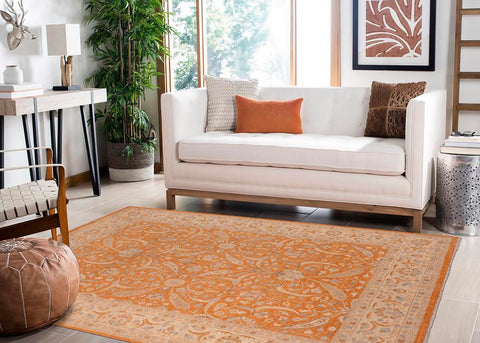 handmade Traditional Kafkaz Orange Ivory Hand Knotted RECTANGLE 100% WOOL area rug 10X14