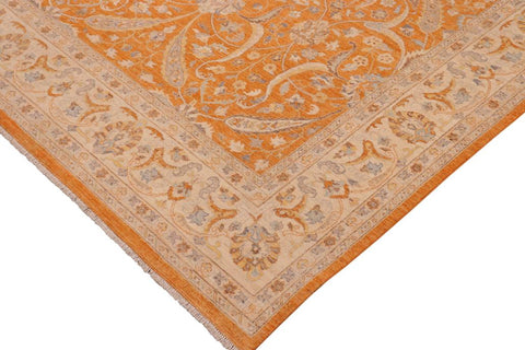 handmade Traditional Kafkaz Orange Ivory Hand Knotted RECTANGLE 100% WOOL area rug 10X14