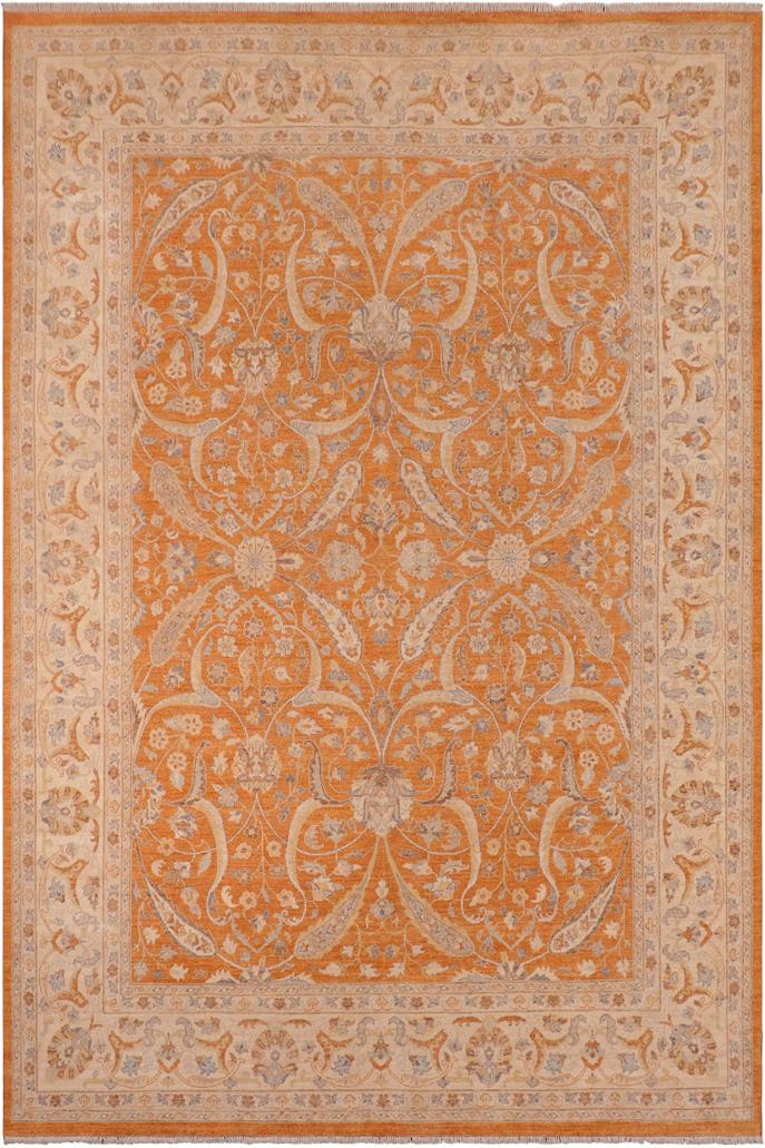 handmade Traditional Kafkaz Orange Ivory Hand Knotted RECTANGLE 100% WOOL area rug 10X14