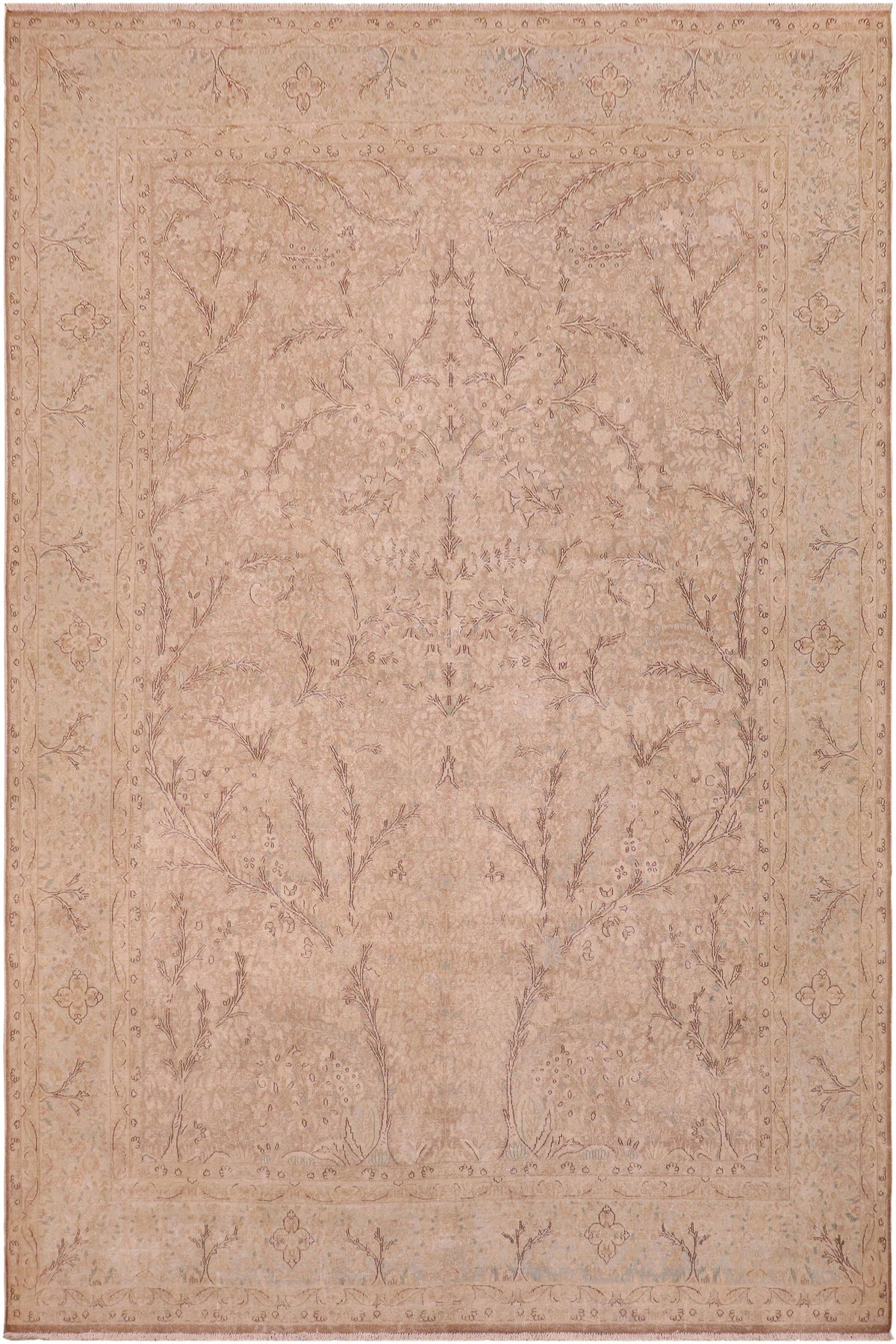 Vintage Antique Schafer Tan/Blue Wool Rug - 9'5''X12'9''