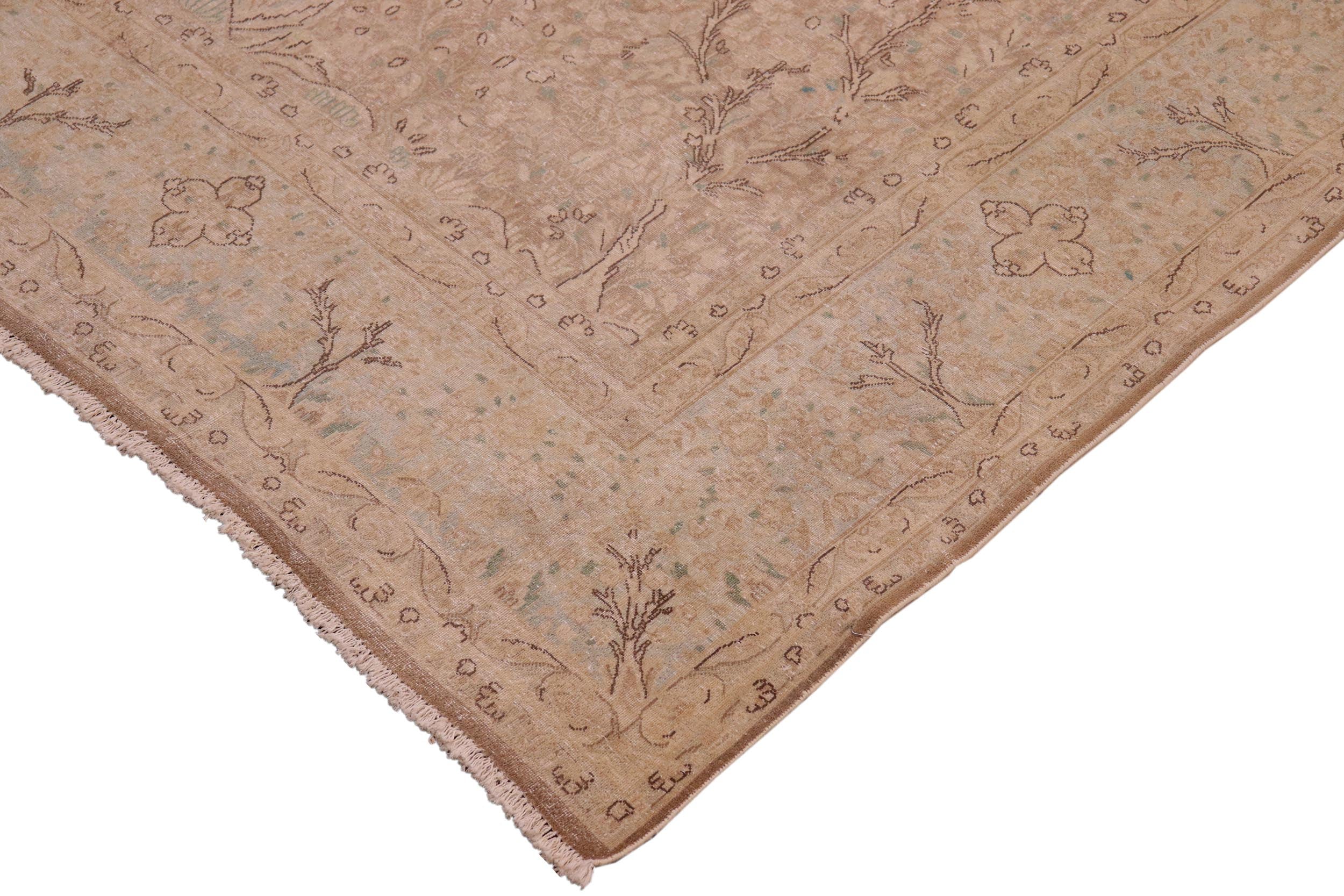 handmade Vintage Vintage Tan Blue Hand Knotted RECTANGLE 100% WOOL area rug 9' x 13'