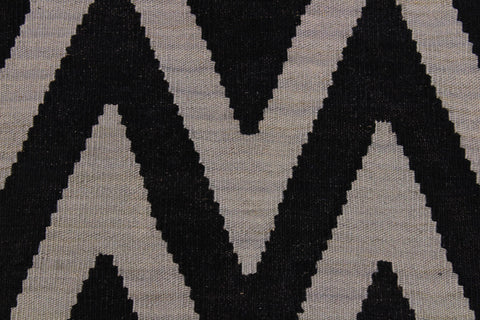 handmade Modern Kilim Black Blue Hand-Woven RECTANGLE 100% WOOL area rug 9x12