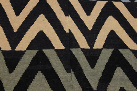 handmade Modern Kilim Black Blue Hand-Woven RECTANGLE 100% WOOL area rug 9x12