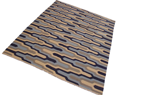 handmade Modern Kilim Ivory Blue Hand-Woven RECTANGLE 100% WOOL area rug 8x10