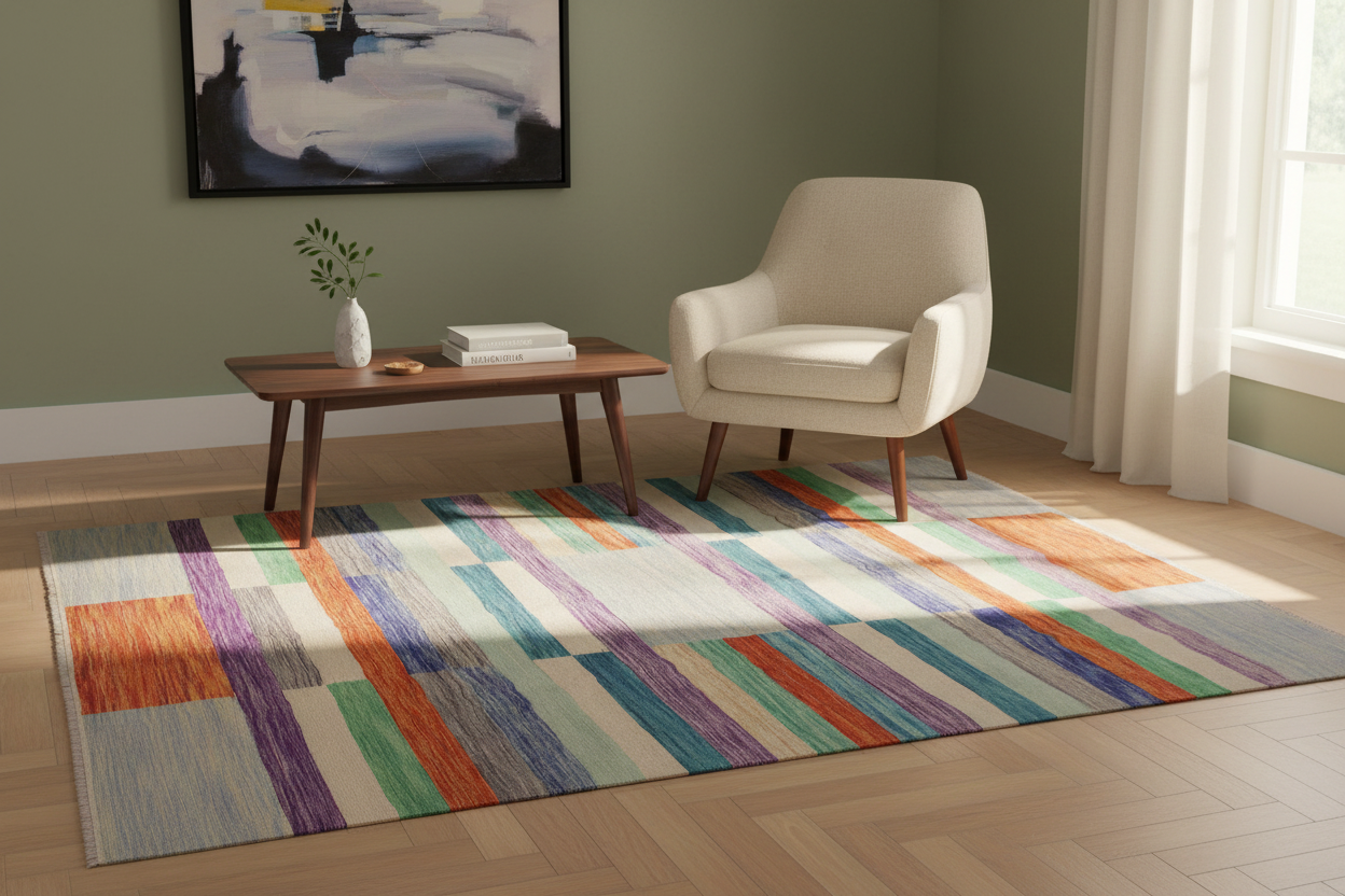 handmade Modern Kilim Grey Purple Hand-Woven RECTANGLE 100% WOOL area rug 7x10