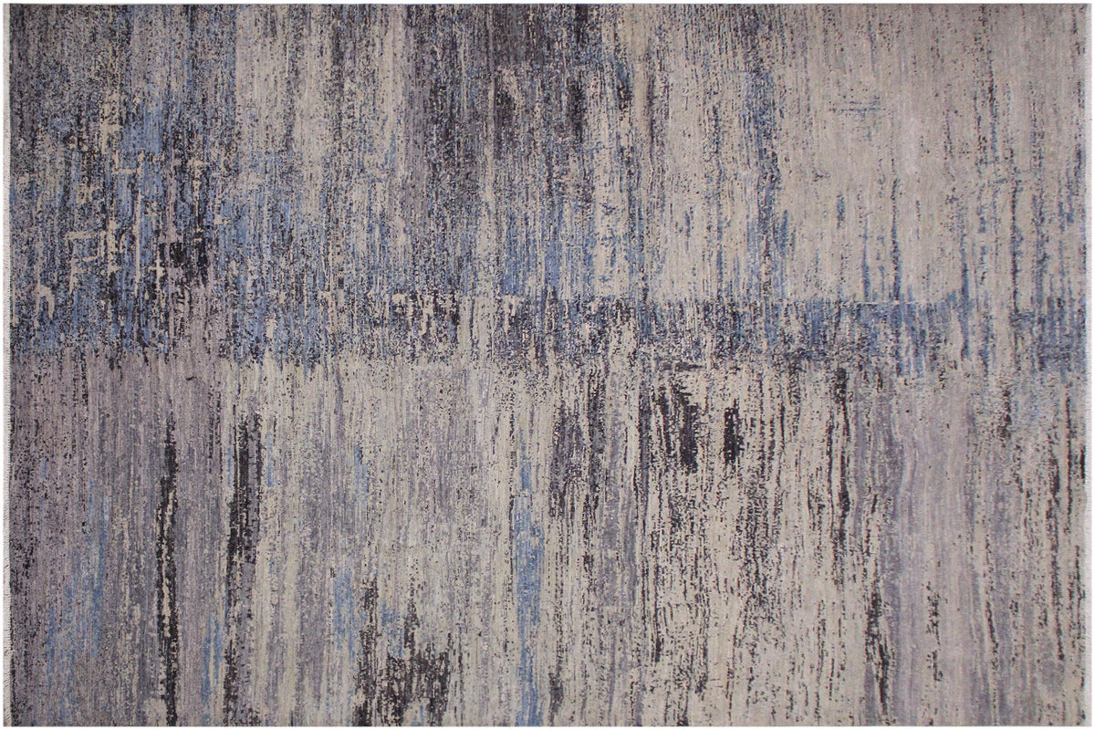 handmade Modern Kafkaz Grey Blue Hand Knotted RECTANGLE 100% WOOL area rug 10' x 14'