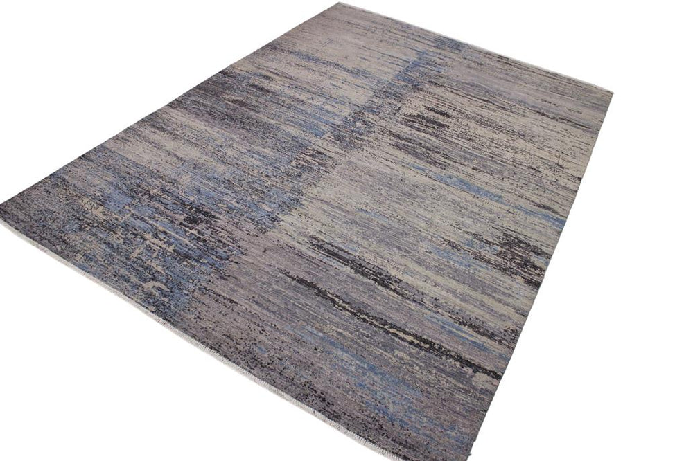 handmade Modern Kafkaz Grey Blue Hand Knotted RECTANGLE 100% WOOL area rug 10X14