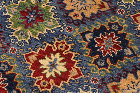 handmade Geometric Kazak Light Blue Red Hand Knotted RECTANGLE 100% WOOL area rug 10x14