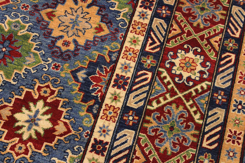 handmade Geometric Kazak Light Blue Red Hand Knotted RECTANGLE 100% WOOL area rug 10x14