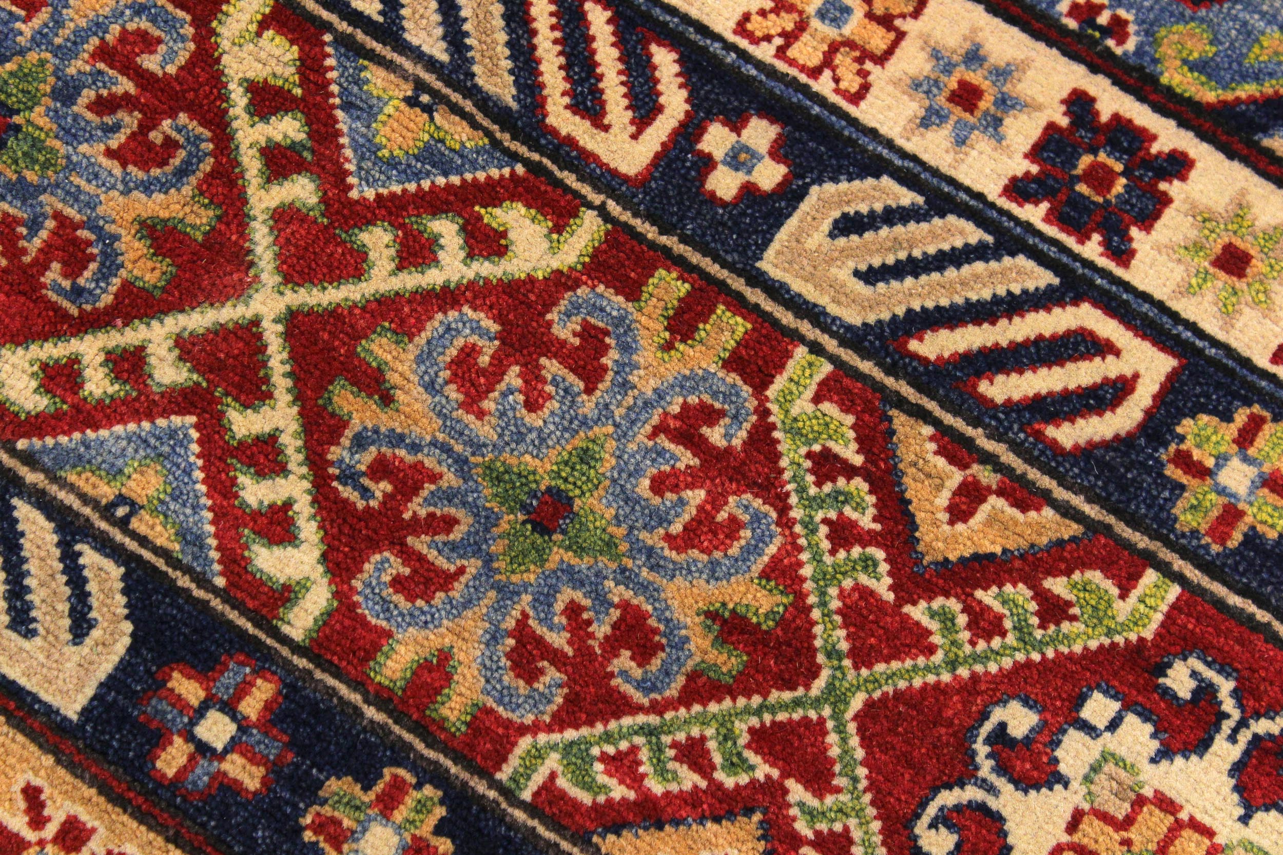 handmade Geometric Kazak Light Blue Red Hand Knotted RECTANGLE 100% WOOL area rug 10x14
