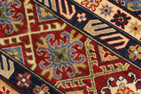 handmade Geometric Kazak Light Blue Red Hand Knotted RECTANGLE 100% WOOL area rug 10x14