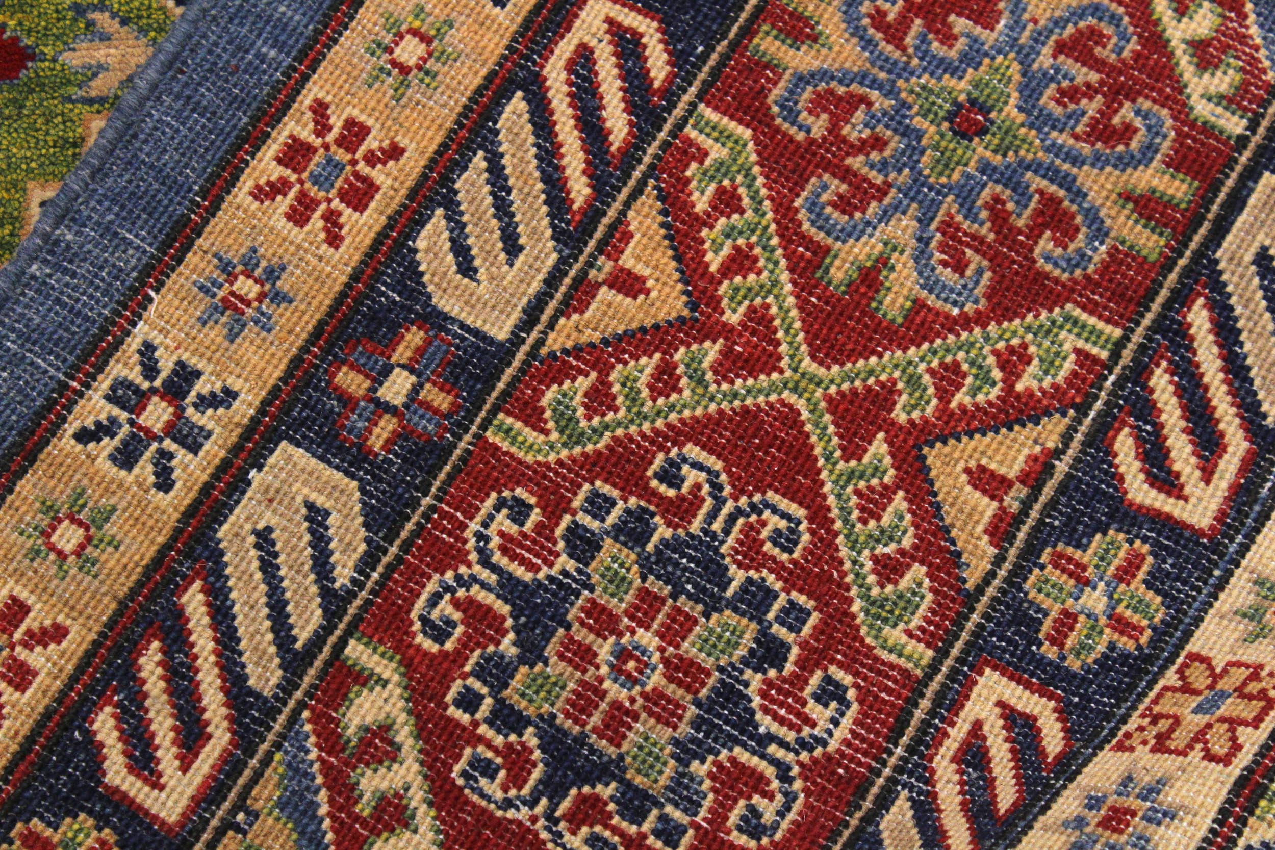 handmade Geometric Kazak Light Blue Red Hand Knotted RECTANGLE 100% WOOL area rug 10x14