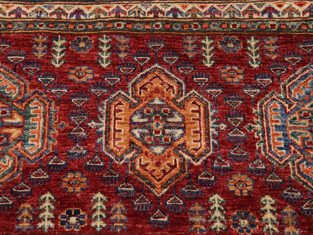 handmade Geometric Khurgeen Blue Red Hand Knotted RUNNER 100% WOOL area rug 3x9