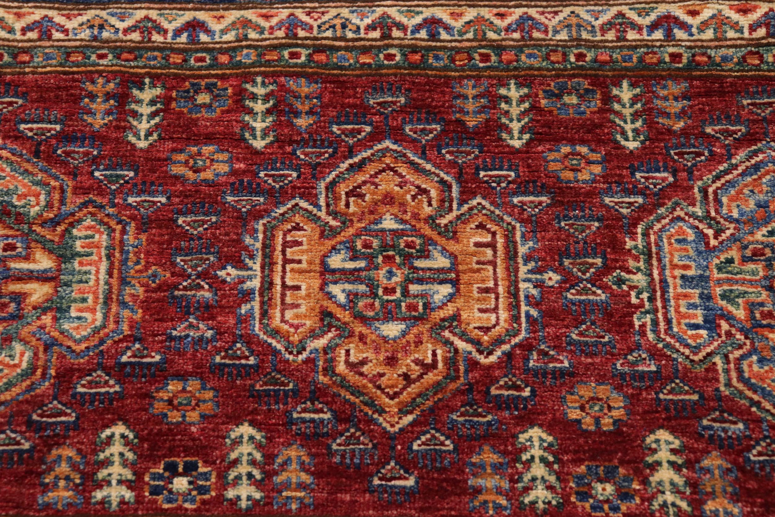 handmade Geometric Kurjean Blue Red Hand Knotted RUNNER 100% WOOL area rug 3x9