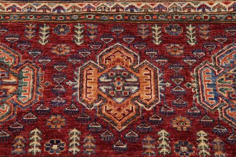 handmade Geometric Kurjean Blue Red Hand Knotted RUNNER 100% WOOL area rug 3x9